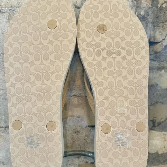 Coach Amel Signature C Thong Sandals in a black and beige colorway. - Picture 7 of 7